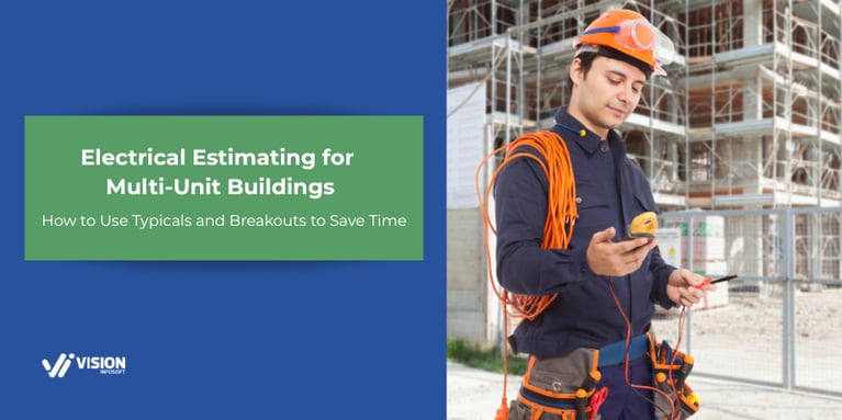Electrician stands in front of multi storey building under construction